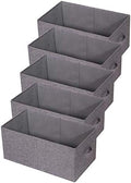 TENABORT Set of 5 Closet Organizer Bins with Handle, Fabric Foldable Storage Baskets Cloth Box Containers for Shelves Home Office Clothes Clothing, Gray, Jumbo by TENABORT
