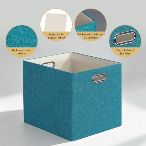 Posprica 3X Thicker Collapsible Storage Bins,13×15x13 Foldable Storage Cube Boxes Fabric Drawer for Closet Shelf Cabinet Bookcase, set of 4 (Bright Green) - Image 3