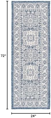 Rugs.com Outdoor Aztec Collection Rug – 6 Ft Runner Blue Flatweave Rug Perfect for Hallways, Entryways - Image 2
