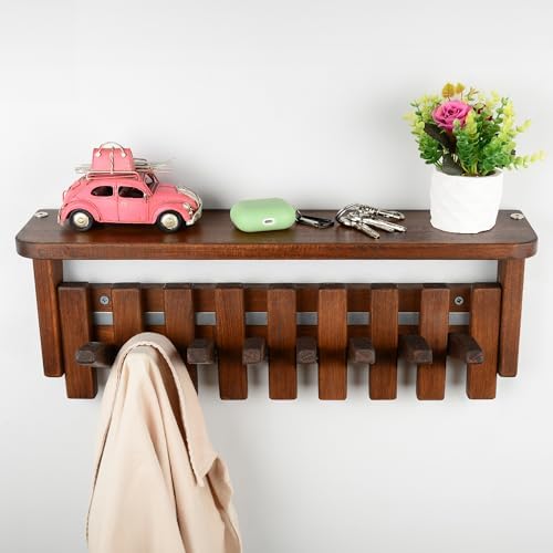 Beech Piano Key Coat Rack with Shelf & 8 Flip Hooks - Image 4