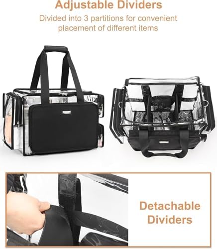 Relavel Clear Makeup Bag with 4 Small Pouches, Extra Large Makeup Artist Kit Set, Cosmetic Storage Organizer Transparent Tote Beach Toiletry Bag with Adjustable Dividers & Shoulder Strap - Image 4
