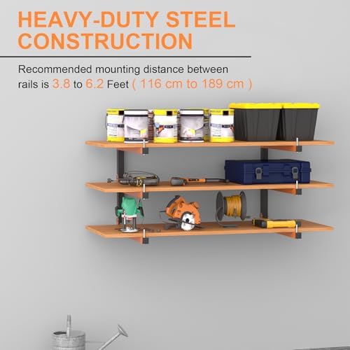 Riciakik Lumber Rack Wall Mount, Lumber Storage Rack, Heavy Duty Wood Storage Racks with 6-Level System, 720 lb Sturdy Garage Wood Organizer, Orange Lumber Metal Racks for Indoor and Outdoor (4 PACK) - Image 3