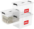Cetomo Lidded Storage Bin with Handle, Tote Organizing Container with Durable Lid and Secure Latching Buckles, Stackable and Nestable, Plastic, 95 Quart-3 Pack, Clear by Cetomo