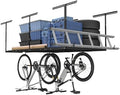 FLEXIMOUNTS 4x8 Overhead Garage Storage Rack with Hooks, Black by FLEXIMOUNTS