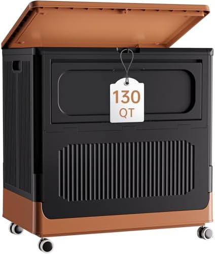 HAIXIN 130QT Large Retro-style Storage Bin with Lid and Wheels, Black-Brown by HAIXIN