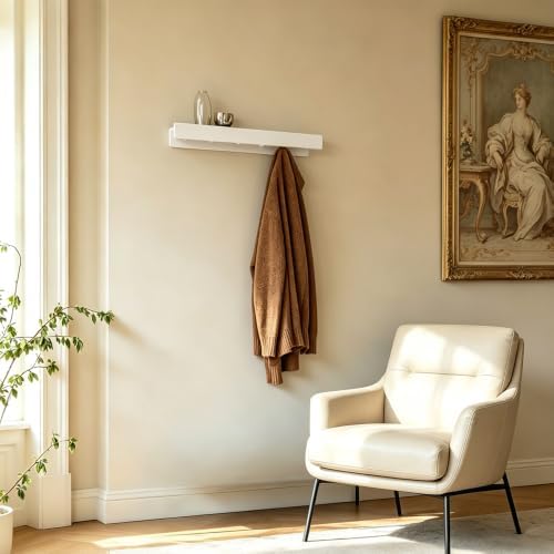 Coat Rack Wall Mount, 2-in-1 Wall Floating Shelf with 6 Hidden Coat Hooks - Image 3