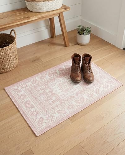 Rugs.com - Outdoor Aztec Rug – 2' x 3' 1 Pink Washable Indoor/Outdoor Rug – Perfect for Patio, Porch, and Entryway by Rugscom