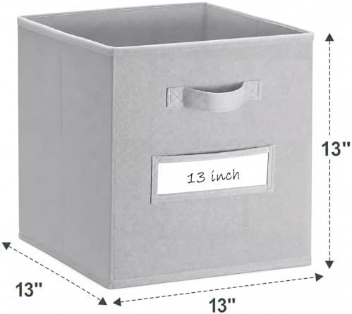 Storage Bins,13 Inch Cube Storage Bin with Labels,6pcs,Light Grey - Image 3