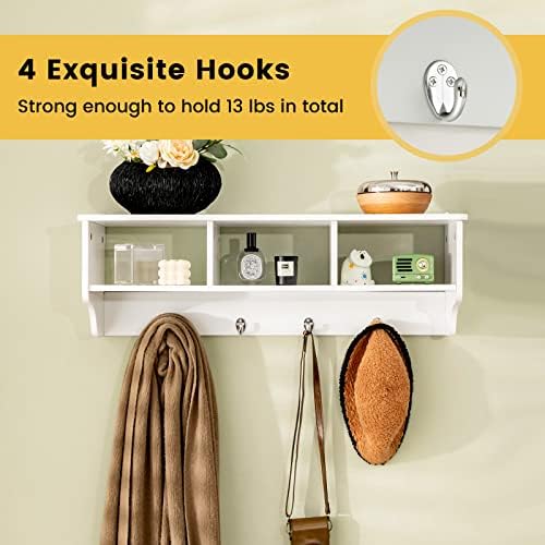 Casart Hanging Shelf Wall Mounted Storage Cabinets W/Hooks for Bedroom, Living Room and Entryway (White) - Image 6