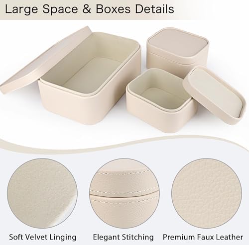 HofferRuffer Faux Leather Decorative Storage Boxes, Dust proof Storage Shelf Baskets with Lids Trays, Storage Bins Memory Box Organizer for Home, Office, Jewelry & More, Set of 3 (CreamWhite) - Image 4