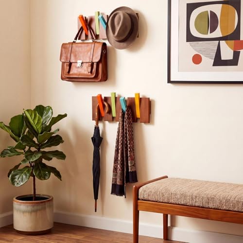 Youyole 2 Pcs 4 Hook Wooden Coat Hooks Wall Mounted Mid Century Modern Folding Coat Rack Hanger Heavy Duty Flip Down Piano Hat Rack for Hanging Coats Keys Hats Robe Towels Home - Image 5