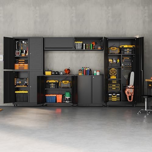 71''H Metal Garage Storage Cabinet with Wheels, Broom Cabinet with Lock - Image 2