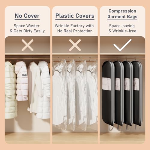 DIMJ 4 Pack 54" Garment Bags for Hanging Clothes - Space Saving Compression Suit Bag Travel with Handles Window, Washable Carry Clothing Storage Cover for Dress, Coats, Down Jacket, Shirts - Image 4