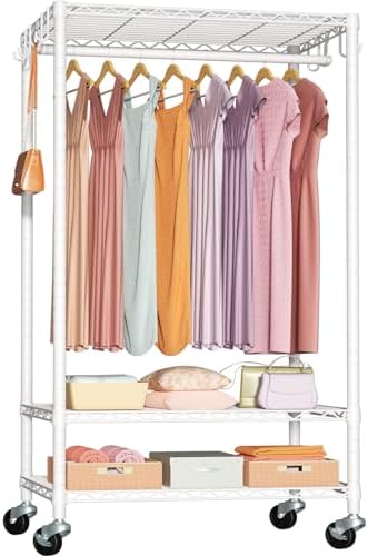 FUTASSI Rolling Clothes Rack, Clothing Racks for Hanging Clothes, White by FUTASSI