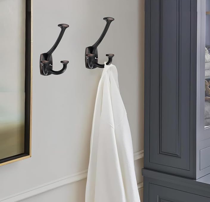 10 Pack Oil Rubbed Bronze Hooks Large Wall Mounted Solid Heavy-Duty Decorative Double-Sided Coat Hooks for Triple Coat Hook Towels Coats Robes Towels Bag Bathroom Three Prong Coat Hook - Image 4