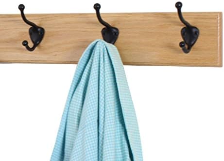 Oak Coat Rack with Oil Rubbed Bronze Hat & Coat Style Hooks (Natural, 15" x 3.5" with 3 Hooks) - Image 2
