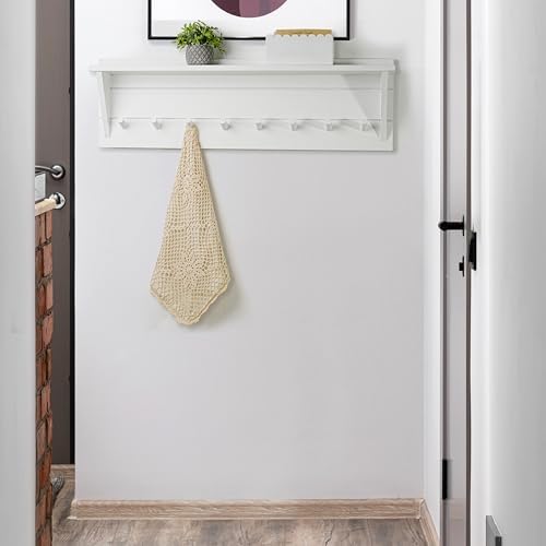 WEBI Coat Rack Wall Mount with Shelf,8 Peg Hooks,34" Long Entryway Wall Shelf with Hooks Underneath for Hanging Coats,Caps,Jacket,Clothes,White - Image 6
