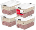 IRIS USA 94 Qt Storage Bins with Lids, 4 Pack, BPA-Free, Clear/White by IRISUSA