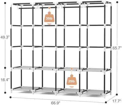VTRIN Portable Closet for Hanging Clothes 67 Inch Wide Large Capacity Portable Wardrobe Closet with Cover, 4 Storage Shelves and 4 Hanging Rod Sturdy Free Standing Closet for Bedroom, Printing - Image 3