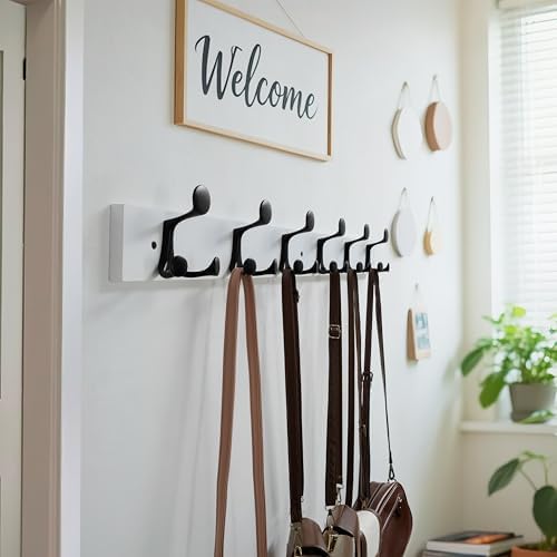WEBI Coat Rack Wall Mount,36" Solid Wood Coat Hooks Wall Mounted Coat Hanger,16" Hole to Hole,Heavy Duty Hook Rack Rail,6 Triple Hooks for Hanging Coats,Jacket,Clothes,Hat,Backpack,White,2 Packs - Image 2