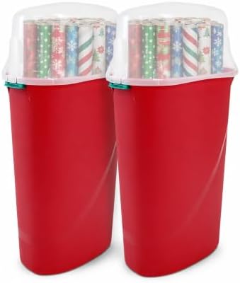 HOMZ Seasonal Holiday Gift Wrap Organizer, Red & Clear, 2-Pack by Homz