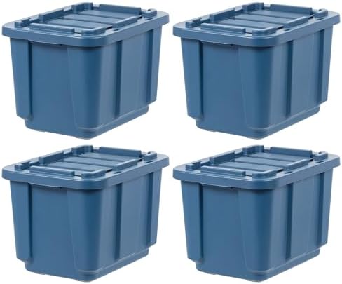 IRIS USA 4-Pack 12 Gal Heavy Duty Storage Tote Bins with Lids, Navy by IRISUSA