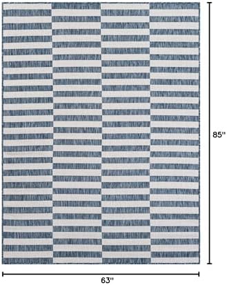 Unique Loom Outdoor Striped Collection Area Rug - Striped (5' 3" x 7' 1" Rectangle Blue/Ivory) - Image 2