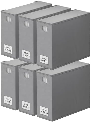 SpaceAid 6 Pack Bed Sheet Organizers and Storage, Foldable Sheet Organizer for Linen Closet, Sheets Set Folder Keeper with Window XL (Queen & King Size) Bedding Container (Gray, 6 Pack) by SpaceAid