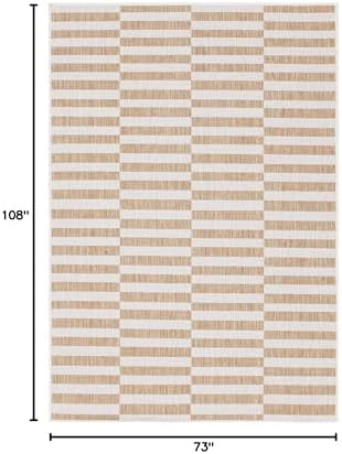 Unique Loom Outdoor Striped Collection Area Rug - Striped (6' 1" x 9' Rectangle, Taupe/Ivory) - Image 2