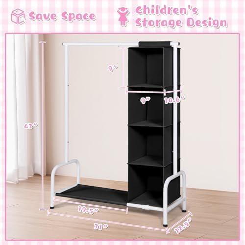 Univivi Kids Clothing Rack with Hanging Organizer, 43 Inch, Black and White - Image 3