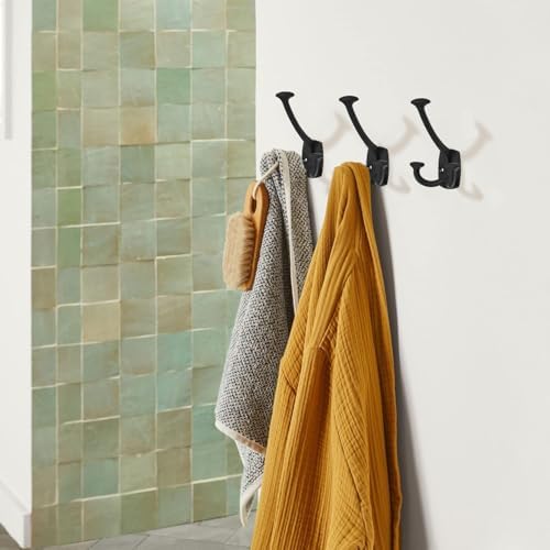 Large Wall Double-Sided Hook 10 Pack Matte Black Hook Decorative Heavy Duty Solid Large Coat Hooks for Towel Hanging Coats Robe Triple Coat Hook Three Prong Hook - Image 3
