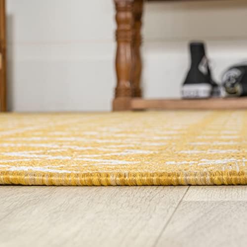 Eyely Moroccan Woven Square Rug 5X5 Yellow/Cream, Indoor Outdoor Rug - Image 4