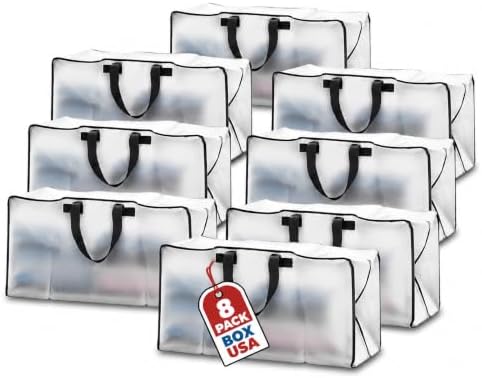 PACKING BAGS 8-Pack XL Moving Bags with Strong Handles & Zippers, Clear by BOXUSA