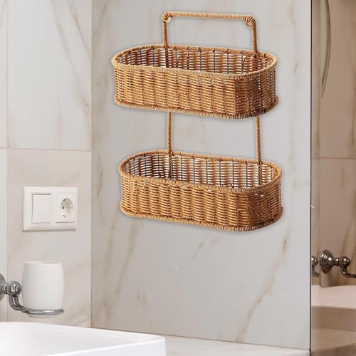 2 Tier Woven Hanging Basket, PP Rattan Wall Mounted Fruit and Storage Organizer for Kitchen, Bathroom, and Pantry - Image 4