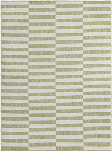 Unique Loom Outdoor Striped Collection Area Rug - Striped (5' 1" x 7' 1" Rectangle Green/Ivory) - Image 3