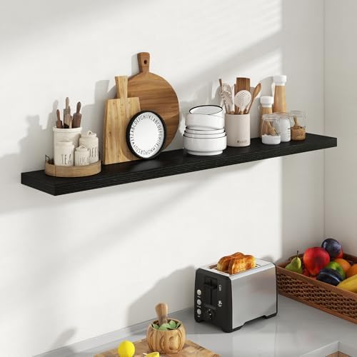 Acovy 55 Inch Floating Shelves, 8 Inch Deep Floating Shelves for Wall, Hanging Shelf with Invisible Brackets, Deep Shelves for Bathroom, Bedroom, Living Room, Black, Set of 1 - Image 3