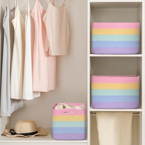 Baskets for Organizing,Storage Baskets,3 Pack Baskets for Shelfves,15"×10"×9" Woven Rainbow Basket,toy storage bins,bins for organization - Image 2