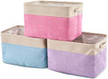 EZOWare Set of 3 Large Canvas Fabric Tweed Storage Organizer Cube Set W/Handles for Nursery Kids Toddlers Home and Office - 15 L x 10.5 W x 9.4 H -Mixed Crème by EZOWare