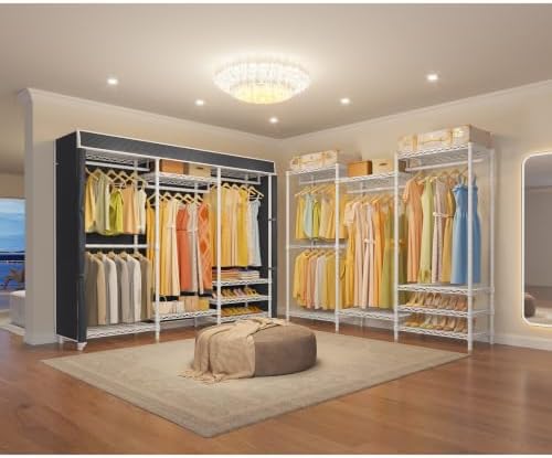 VIPEK V5C Bedroom Armoires Portable Closet Clothing Rack, White Metal with Black Cover, Adjustable Custom Freestanding Wardrobe Heavy Duty Covered, Max Load 890LBS - Image 2