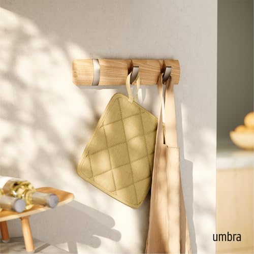 Umbra Flip Coat Rack, Wall Mount Retractable Hooks, 3-Hook, Natural/Nickel - Image 2