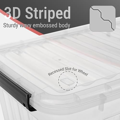 Cetomo Plastic Storage Bins, Lidded Storage Box with Wheels for Home Office Dorm, Wheeled, Stackable, Clear, 40Quart-6 Pack - Image 5