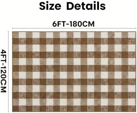 MUBIN Fall Decor Cotton Buffalo Plaid Rug, 4' x 6' Coffee White Outdoor Rug Decorative Mat, Washable Large Doormat Hand-Woven Foldable Area Rug for Outdoor Patio Indoor Living Room Dining Room Kitchen - Image 2