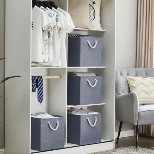 Mangata Foldable Storage Boxes, 13 x 15 x 13 Inch Storage Cubes with Rope Handles, Large Fabric Cube Storage Box for Shelving Bin, Clothes Organizer, Cool Grey - Image 7