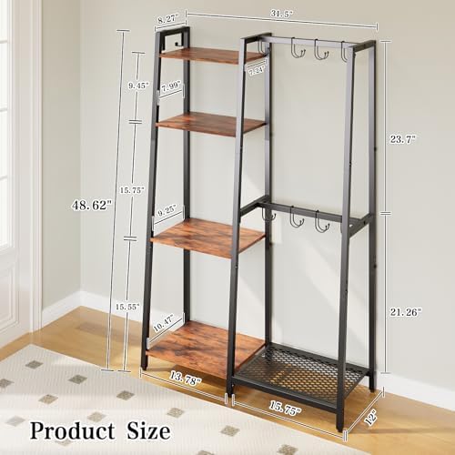 HavenlyYouth Purse Storage Organizer for Closet, 4-Tier Iron Wood Purse Rack, 8 Purse Hooks & 2 Side Hooks for Bag Organizer, Large Capacity Handbag Storage Rack for Home, Living Room - Image 3