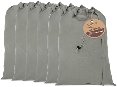 LFH Home Cotton Rich Large Laundry Bag with Handle, Heavy Duty Drawstring Closure Washable Laundry Bags, School Travel, Home, Hotel, College Dorm, Organizer Sack, Toys Clothes 28x36 (Pack of 6)-Grey by LFHHomePrivateLimited