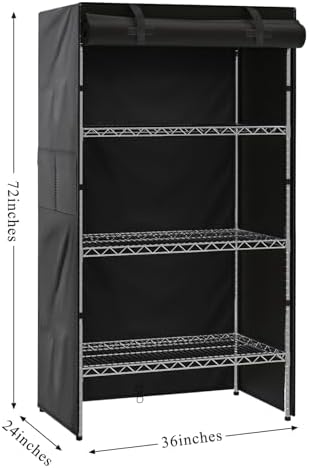 Waterproof Wire Shelving Cover,Dustproof Protection for Storage Racks,Ideal for Outdoor Indoor Wire Shelving and Pantry Shelves,420D Plaid PU Coating,36"x24"x72'',Black - Image 3