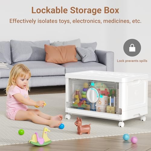 BROVIEW 360Qt Lockable Stackable Storage Bins with Lids, Closet Organizers and Storage Drawer, Collapsible Storage Bin with Wheels, Plastic Cabinet for Toy Clothes Dorm Organizer, V9 3 Pack White - Image 4