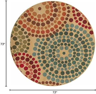 Unique Loom Outdoor Modern Collection Area Rug - Spark (6' 1" Round, Beige/ Burgundy) - Image 2