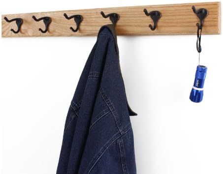 Oak Coat Rack with Oil Rubbed Bronze Hat & Coat Style Hooks (Natural, 15" x 3.5" with 3 Hooks) - Image 3
