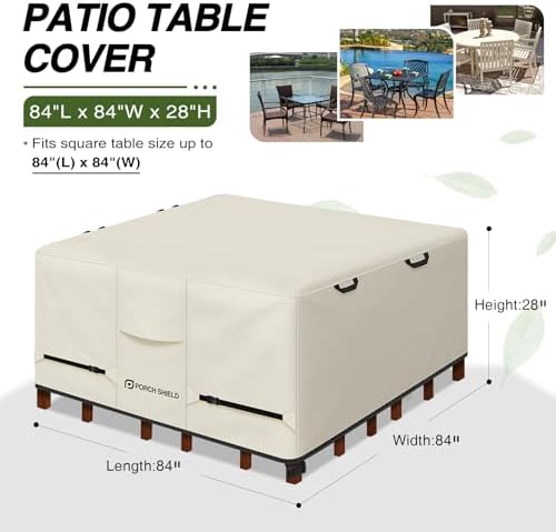 Porch Shield Waterproof Square Patio Table Cover 84 x 84 inch, Beige - Image 2